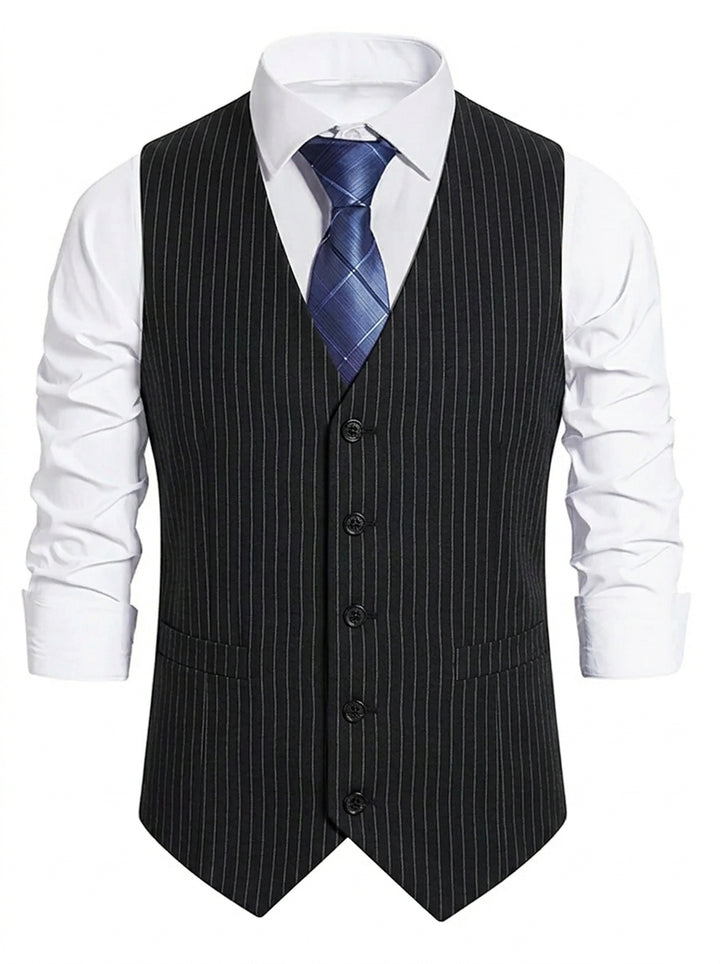 Gilet homme noir, cérémonie, rayé, droit, boutons, rétro