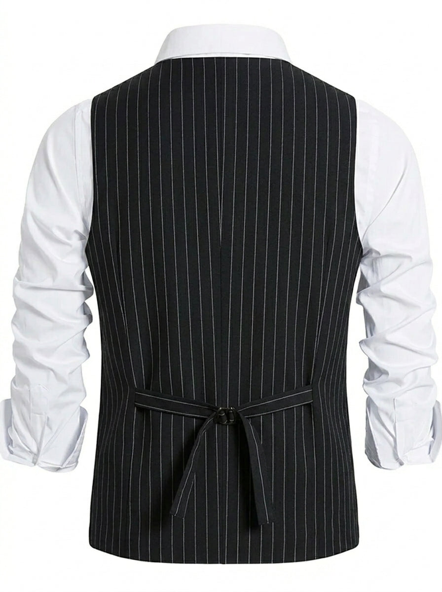 Gilet homme noir, cérémonie, rayé, droit, boutons, rétro