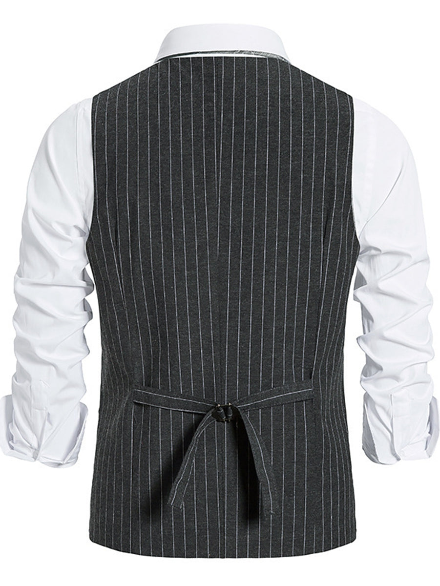 Gilet homme noir, cérémonie, rayé, droit, boutons, rétro