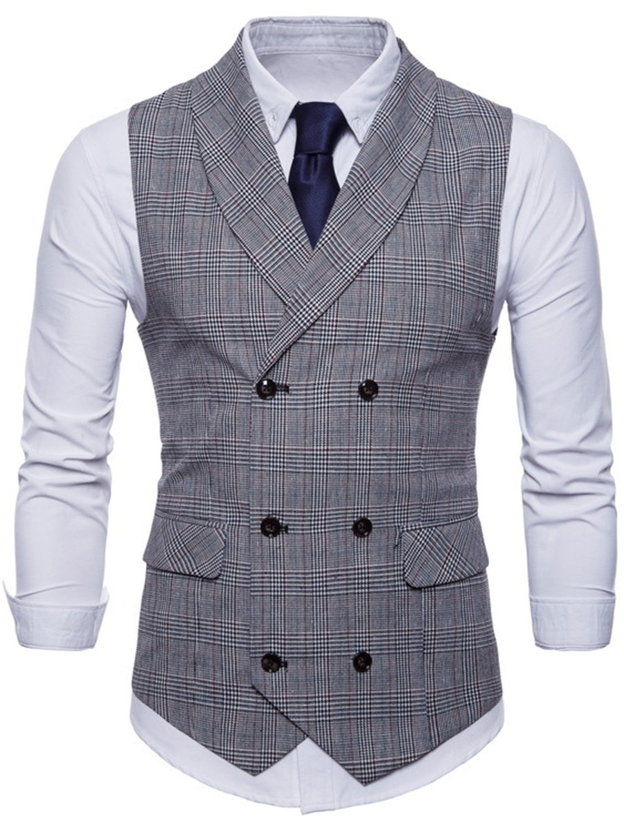 Gilet homme gris clair, cérémonie, rayé, croisé, 6 boutons, décontracté, quotidien