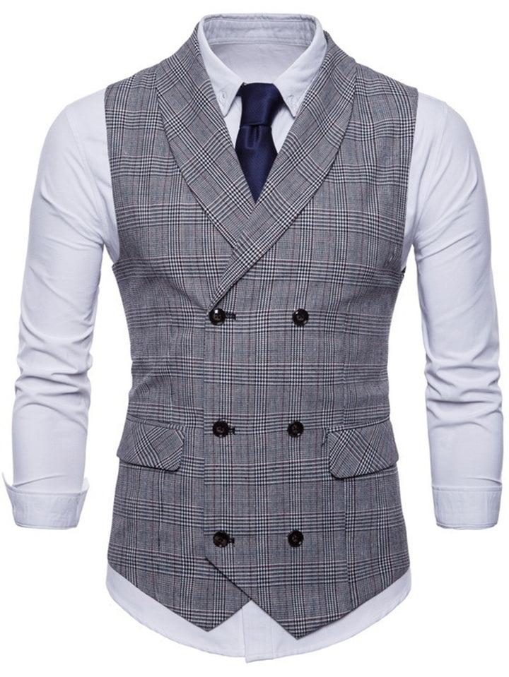 Gilet homme gris clair, cérémonie, rayé, croisé, 6 boutons, décontracté, quotidien