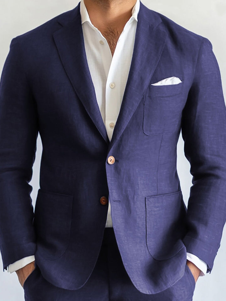 Costume homme 2 pièces bleu marine, uni, droit, 2 boutons, décontracté/affaires