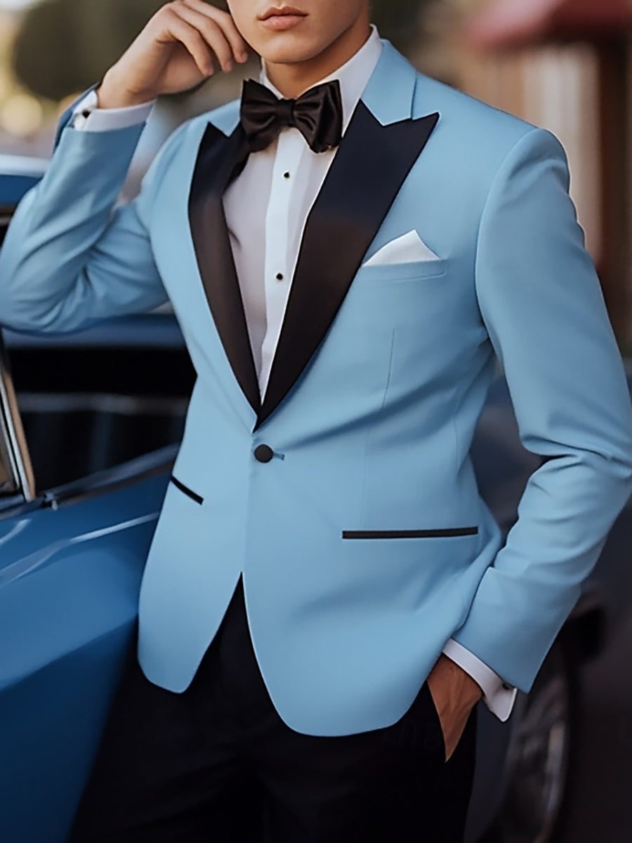 Costume homme 2 pièces bleu ciel, droit, 1 bouton, coupe standard, pour mariage/plage/galas