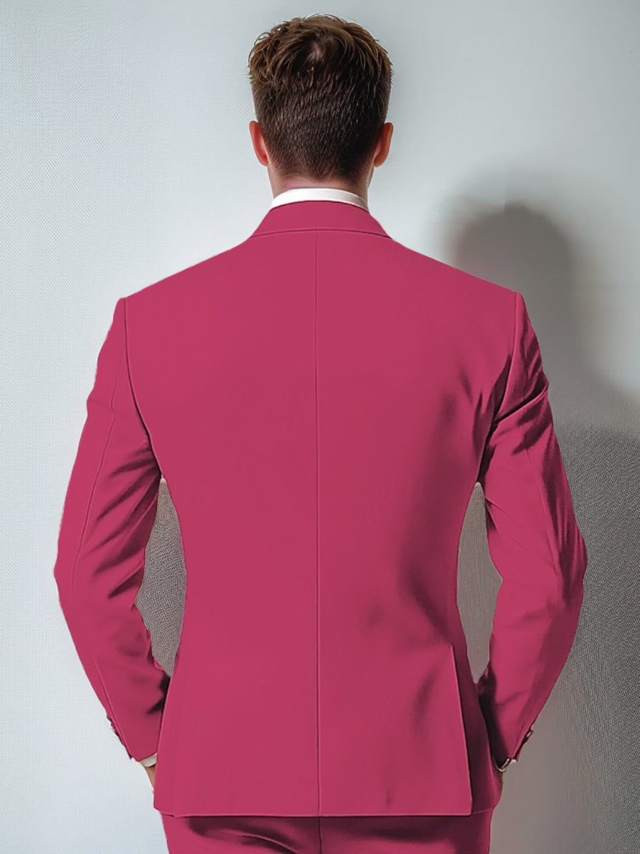 Costume homme 3 pièces fuchsia, droit, 2 boutons, coupe standard, uni, pour mariage/plage/galas