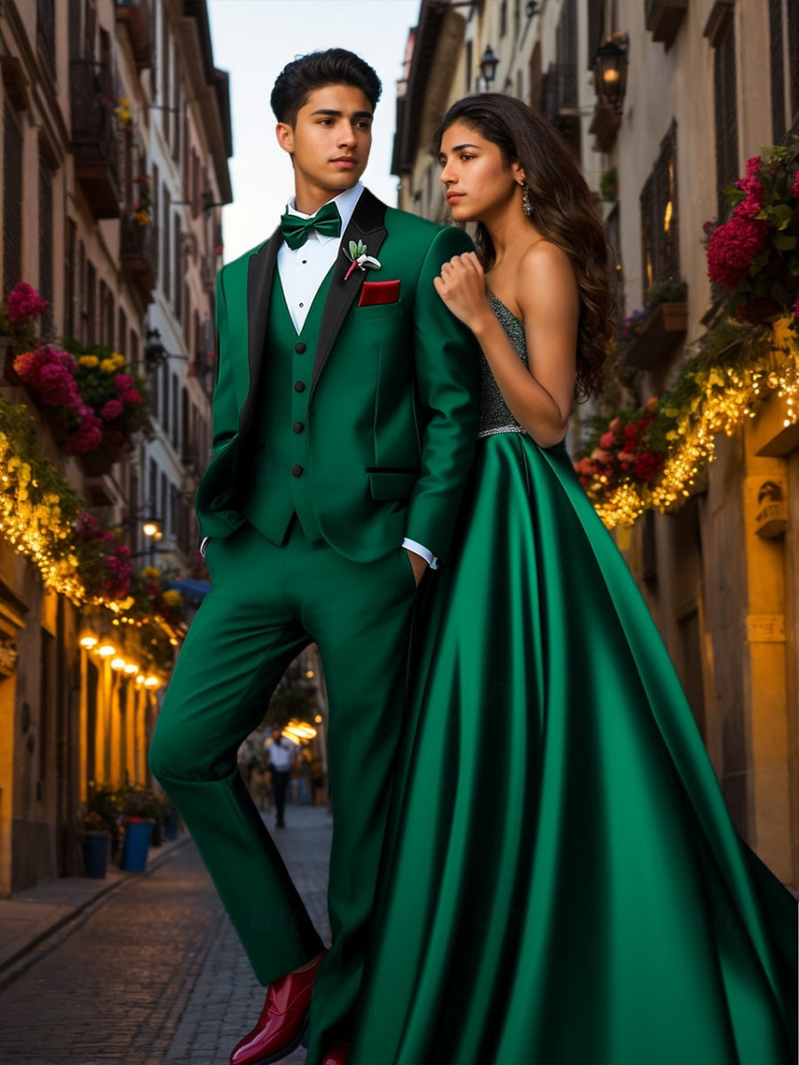 Costume homme 3 pièces, coupe standard, droit, 1 bouton, revers pointus, pour mariage