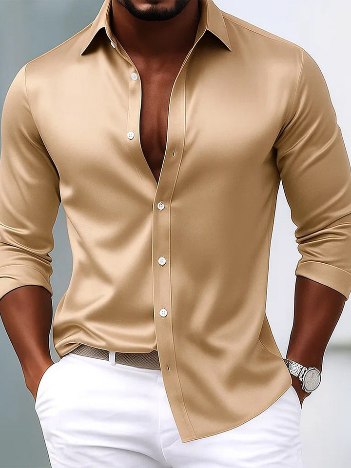 Chemise homme à revers, manches longues, respirante, coupe slim, uni