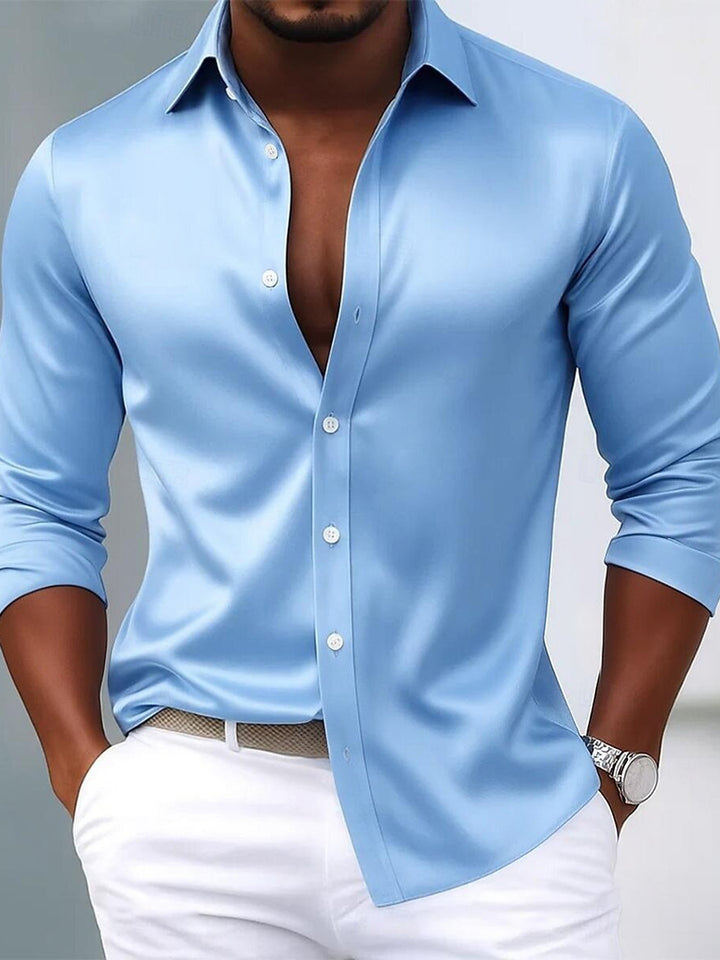 Chemise homme à revers, manches longues, respirante, coupe slim, uni