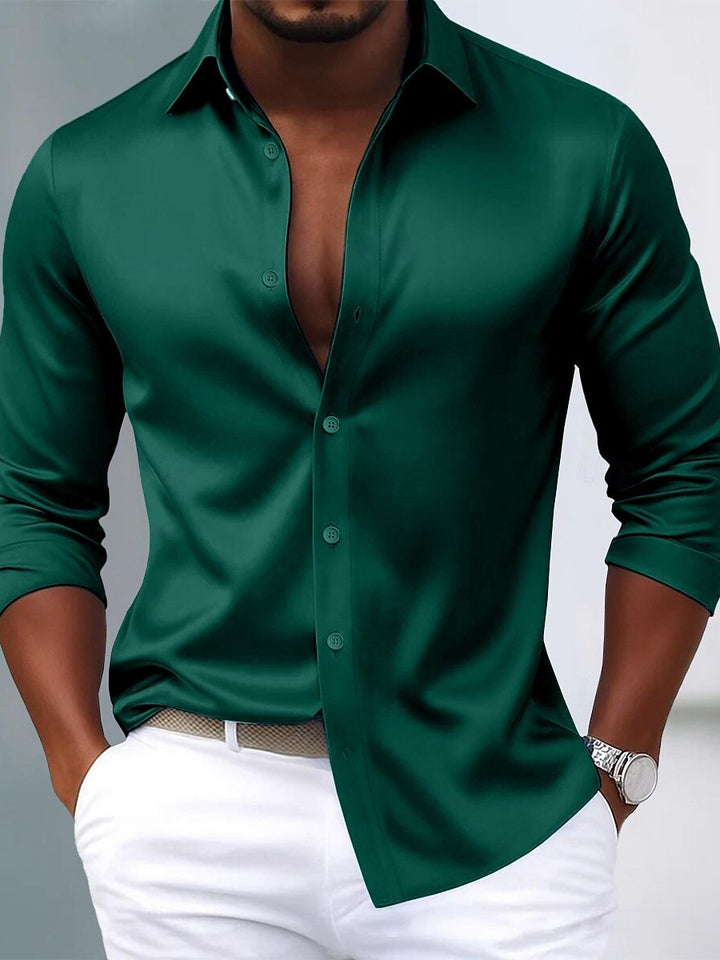 Chemise homme à revers, manches longues, respirante, coupe slim, uni