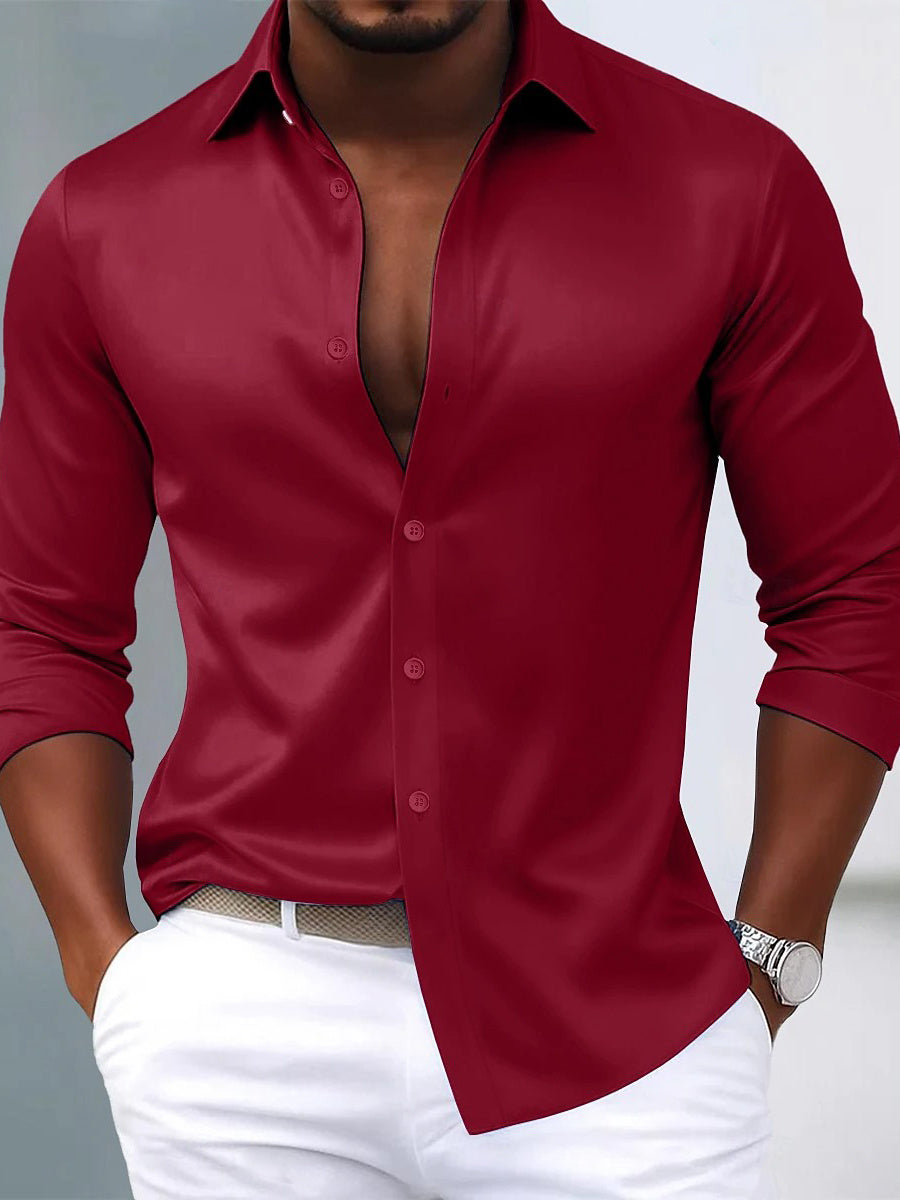 Chemise homme à revers, manches longues, respirante, coupe slim, uni