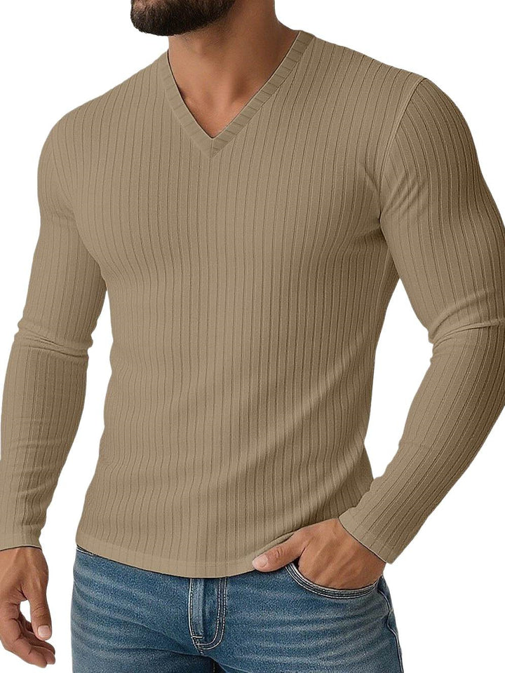 Chemise homme stretch, coupe slim, col V, manches longues, uni