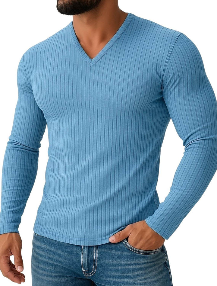 Chemise homme stretch, coupe slim, col V, manches longues, uni