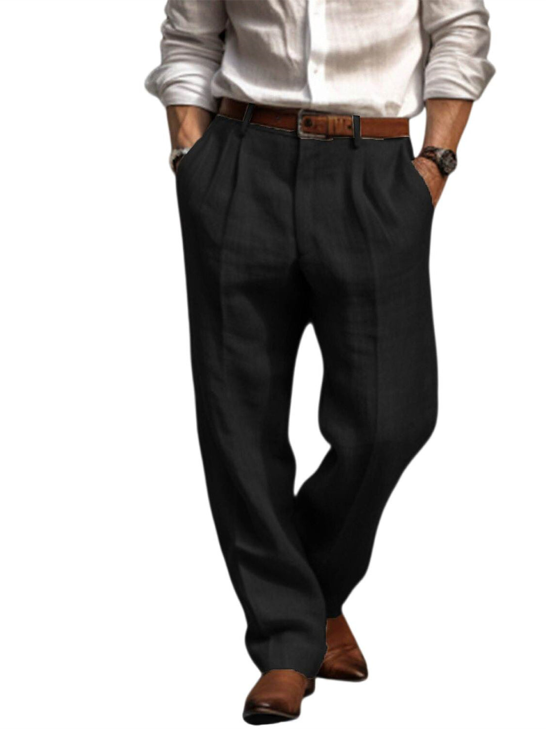 Pantalon homme lin, long, été, plissé, mode