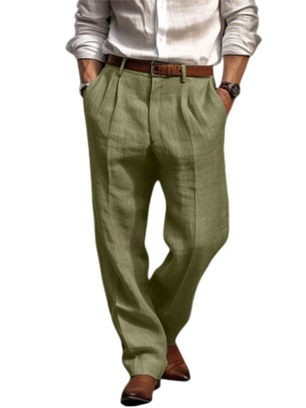 Pantalon homme lin, long, été, plissé, mode
