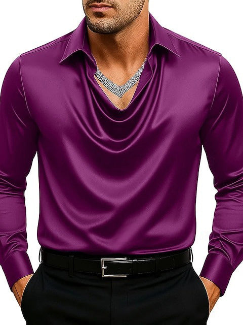 Chemise homme décontractée à manches longues, revers et fronces