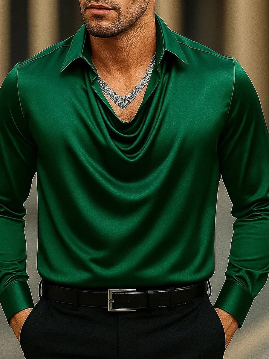 Chemise homme décontractée à manches longues, revers et fronces