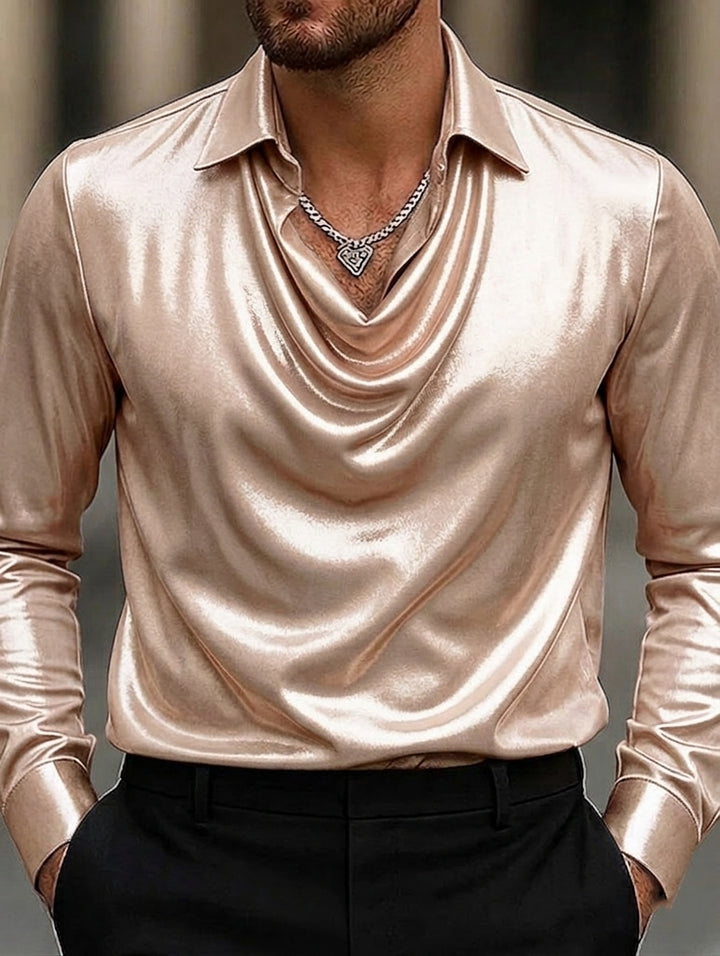 Chemise homme décontractée à manches longues, revers et fronces