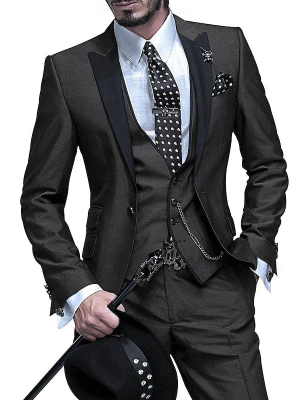 Costume homme 3 pièces, coupe standard, droit, 1 bouton, pour mariage