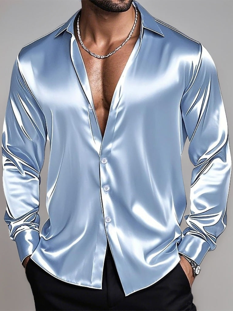 Chemise homme à revers, manches longues, coupe slim respirante, couleur unie