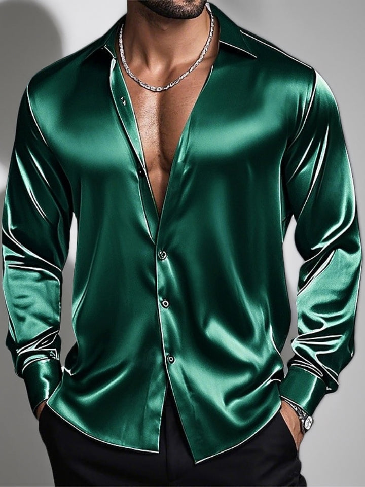 Chemise homme à revers, manches longues, coupe slim respirante, couleur unie