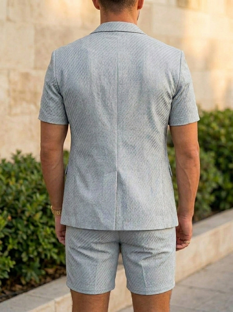 Costume 2 pièces, Simple boutonnage, 1 Bouton, Couleur Unie, Manches Courtes