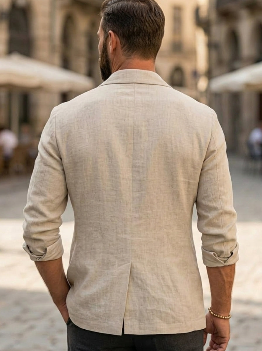 Costume Décontracté Double-Boutonnage Coton et Lin Veste Six-Butons Manches Longues