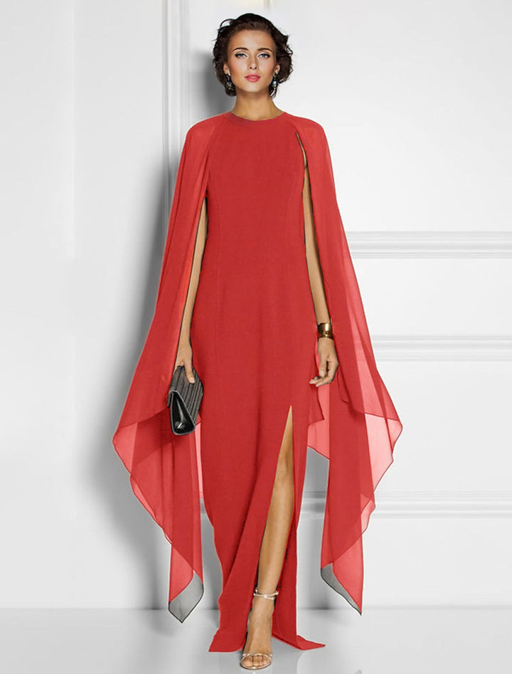 Robe de Mariée Fourreau/Colonne en Mousseline de Soie avec Fente Sur le Côté