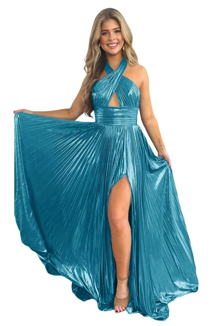 Robe de Soirée Longue de Forme Trapèze/Princesse Sans Manches, Longueur Au Sol, avec Fente Sur le Côté