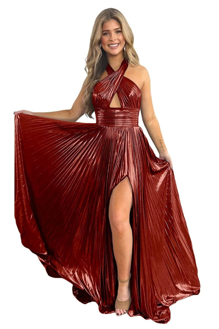 Robe de Soirée Longue de Forme Trapèze/Princesse Sans Manches, Longueur Au Sol, avec Fente Sur le Côté