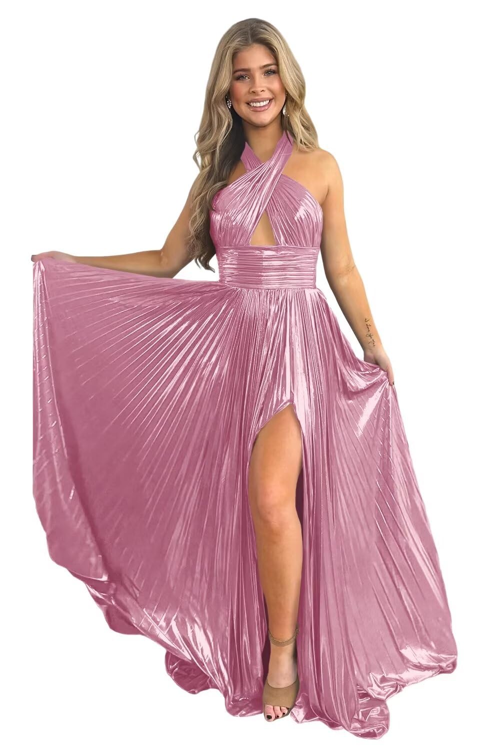 Robe de Soirée Longue de Forme Trapèze/Princesse Sans Manches, Longueur Au Sol, avec Fente Sur le Côté