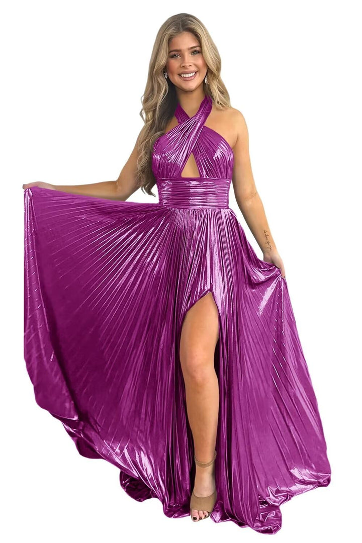 Robe de Soirée Longue de Forme Trapèze/Princesse Sans Manches, Longueur Au Sol, avec Fente Sur le Côté