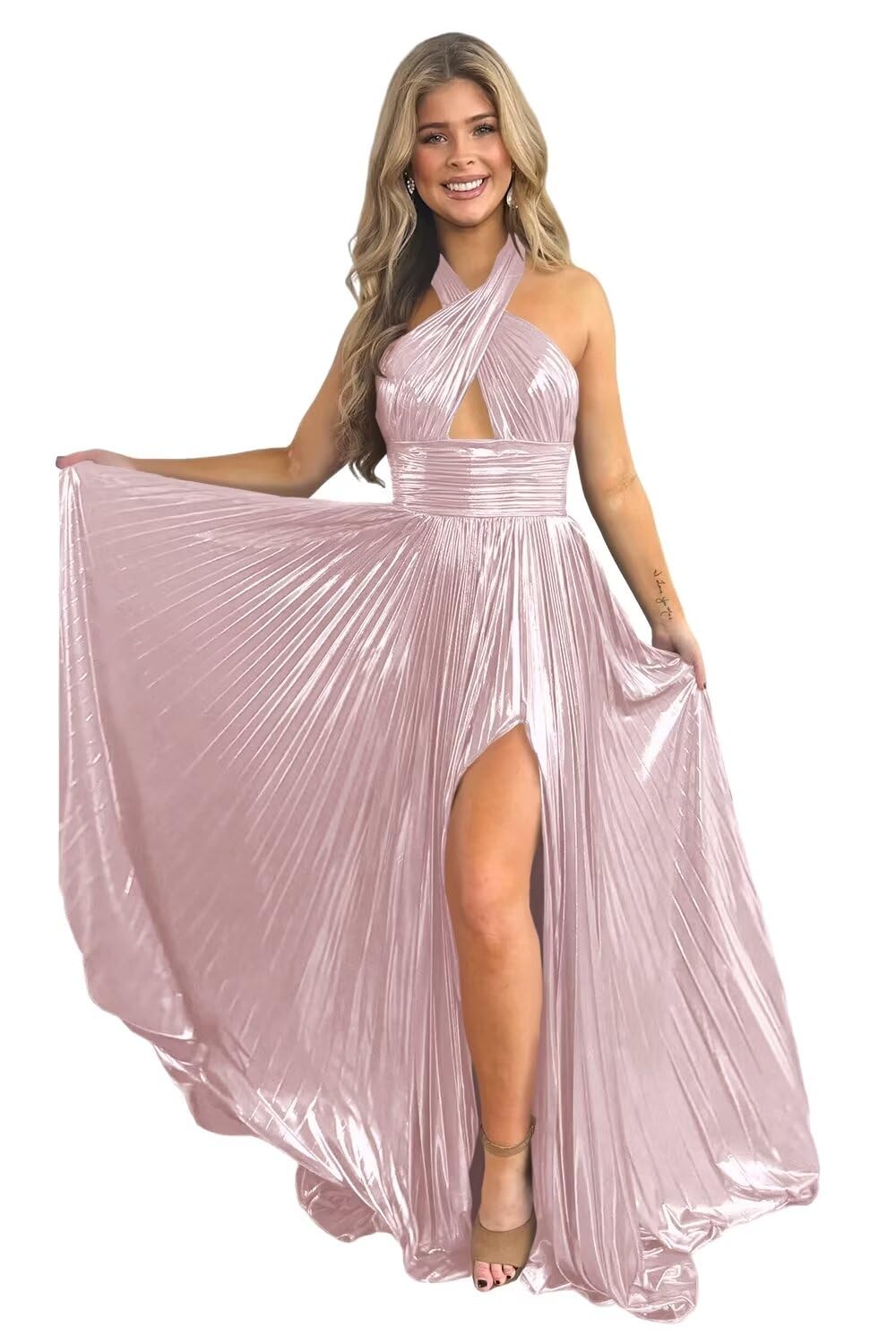 Robe de Soirée Longue de Forme Trapèze/Princesse Sans Manches, Longueur Au Sol, avec Fente Sur le Côté