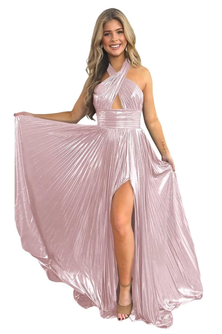 Robe de Soirée Longue de Forme Trapèze/Princesse Sans Manches, Longueur Au Sol, avec Fente Sur le Côté