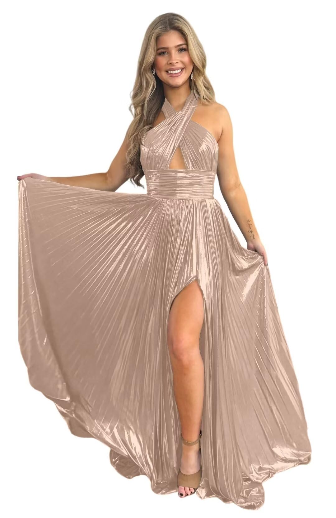 Robe de Soirée Longue de Forme Trapèze/Princesse Sans Manches, Longueur Au Sol, avec Fente Sur le Côté