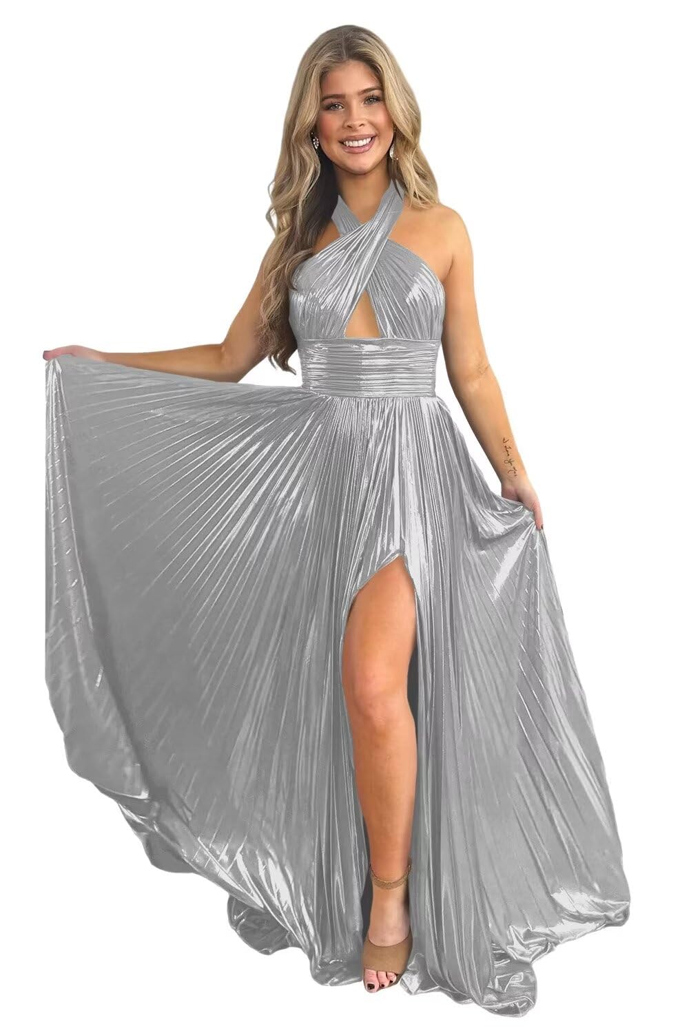 Robe de Soirée Longue de Forme Trapèze/Princesse Sans Manches, Longueur Au Sol, avec Fente Sur le Côté