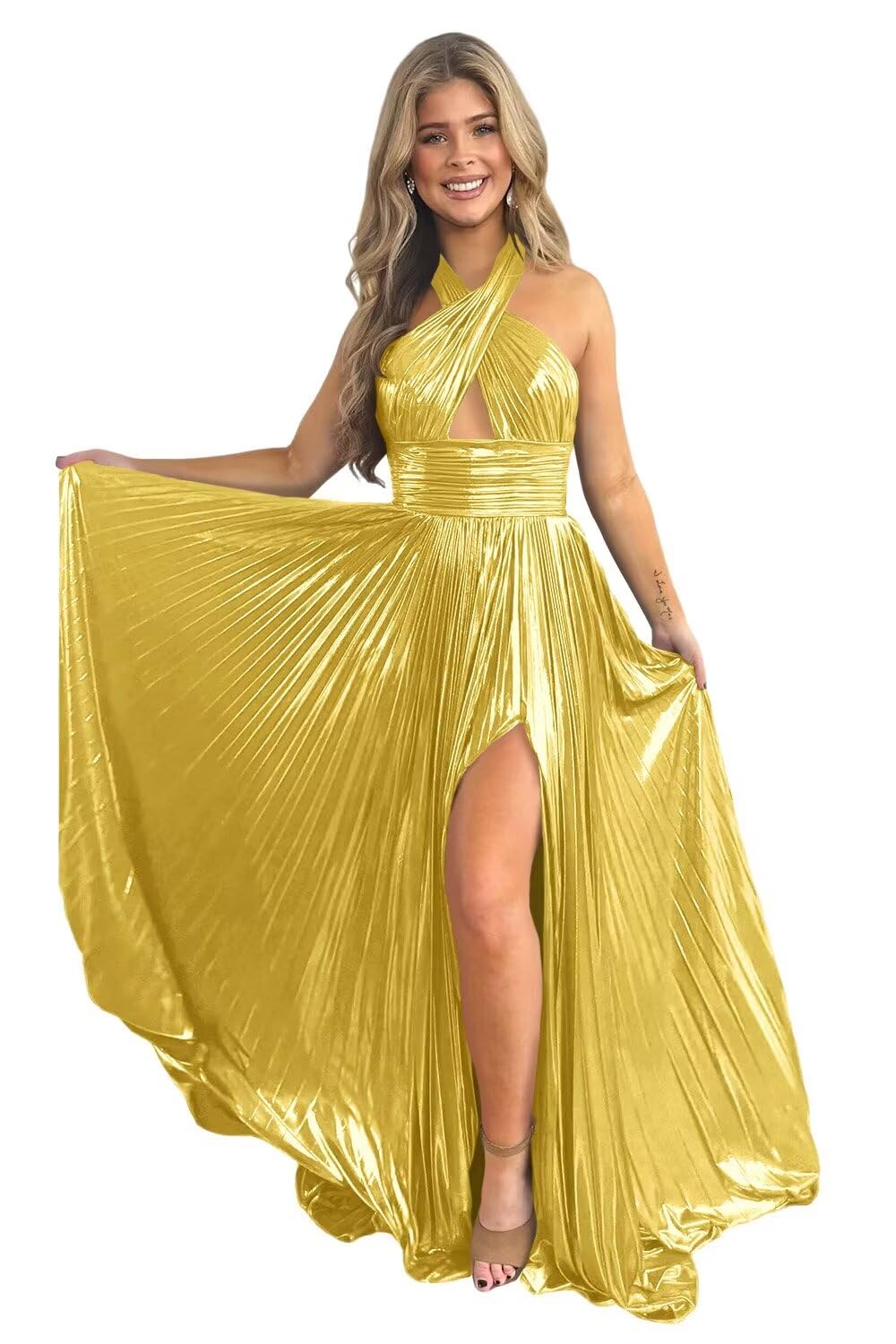 Robe de Soirée Longue de Forme Trapèze/Princesse Sans Manches, Longueur Au Sol, avec Fente Sur le Côté