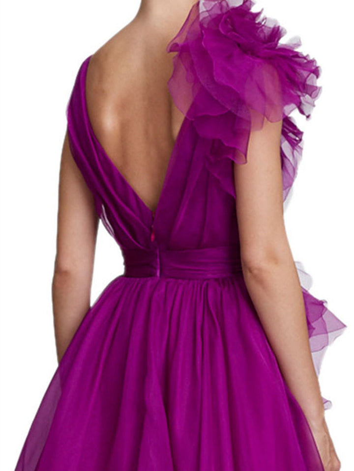 Robe de Soirée Longue de Forme Trapèze/Princesse à Col en V Sans Manches et Longueur Au Sol avec Fente Sur le Côté