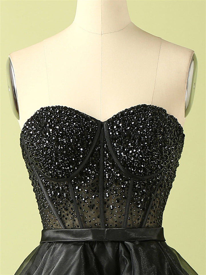 Robe de Soirée Longue Sans Manches, Bustier, Perlée