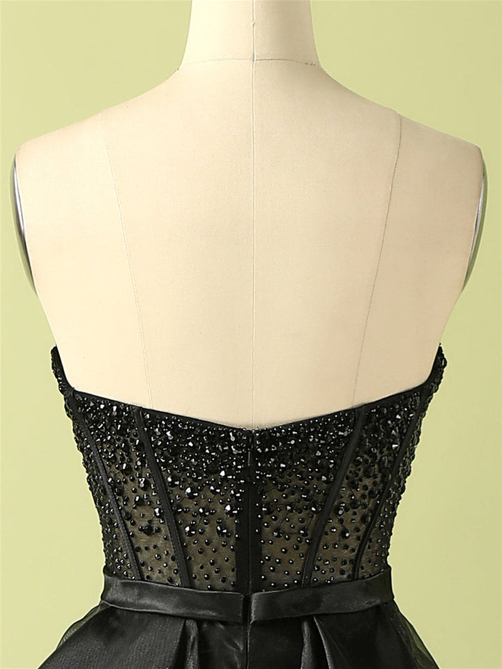 Robe de Soirée Longue Sans Manches, Bustier, Perlée