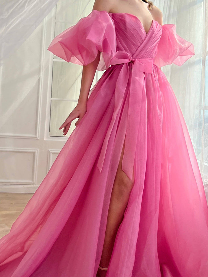 Robe de Soirée Trapèze/Princesse à Épaules Dénudées et Longueur Au Sol