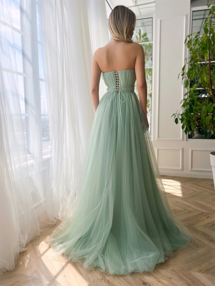 Robe de Bal Trapèze/Princesse Sans Bretelles à Décolleté en Cœur et Longueur Au Sol avec Fente