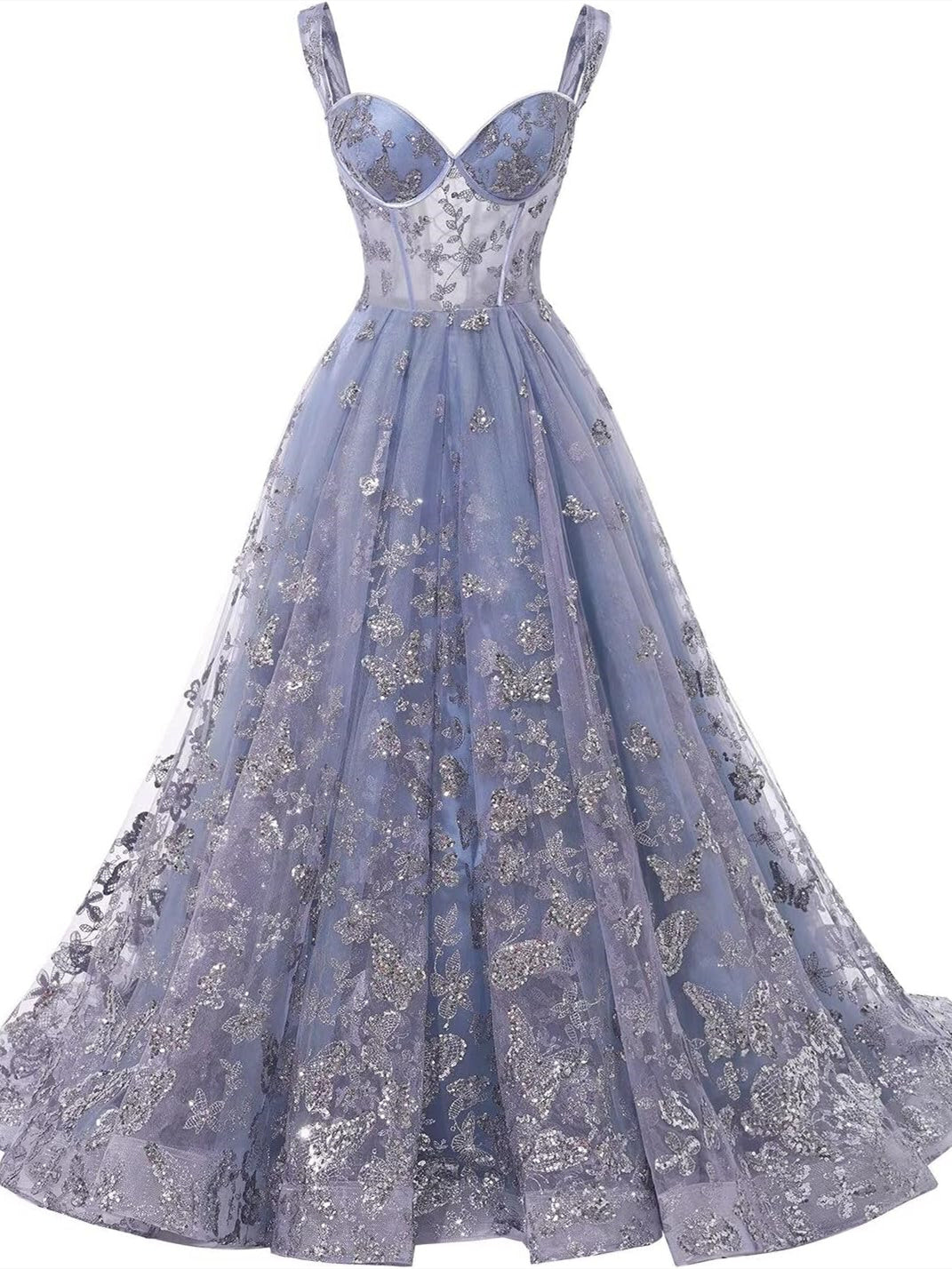 Robe de Soirée Trapèze/Princesse à Bretelles Spaghetti et Longueur Au Sol avec Appliqués