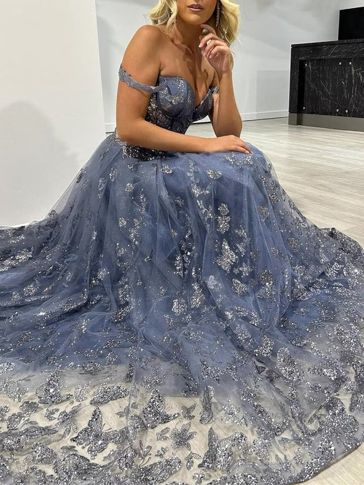 Robe de Soirée Trapèze/Princesse à Bretelles Spaghetti et Longueur Au Sol avec Appliqués