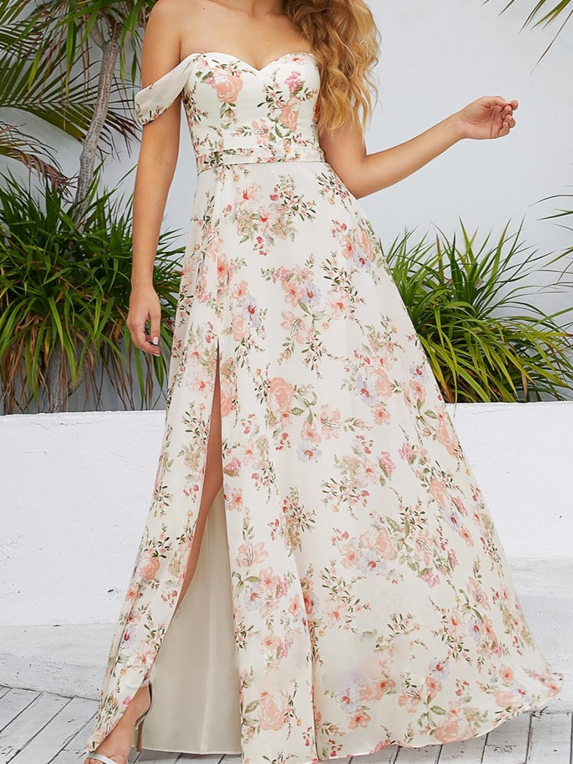 Robe de Bal Trapèze/Princesse Sans Manches, Longueur Au Sol, Sans Bretelles, avec Fente Sur le Côté