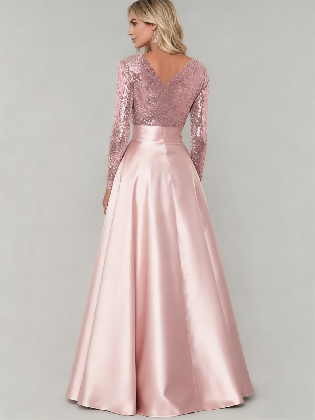 Robe de Soirée Trapèze/Princesse à Col en V et Manches Longues