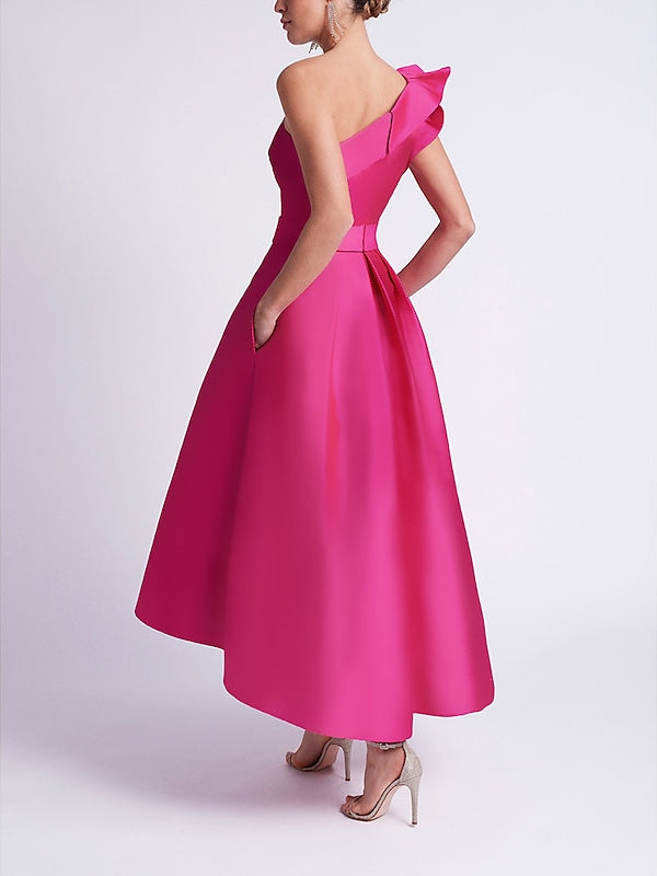 Robe de Cocktail Trapèze/Princesse Asymétrique Sans Manches avec Poche