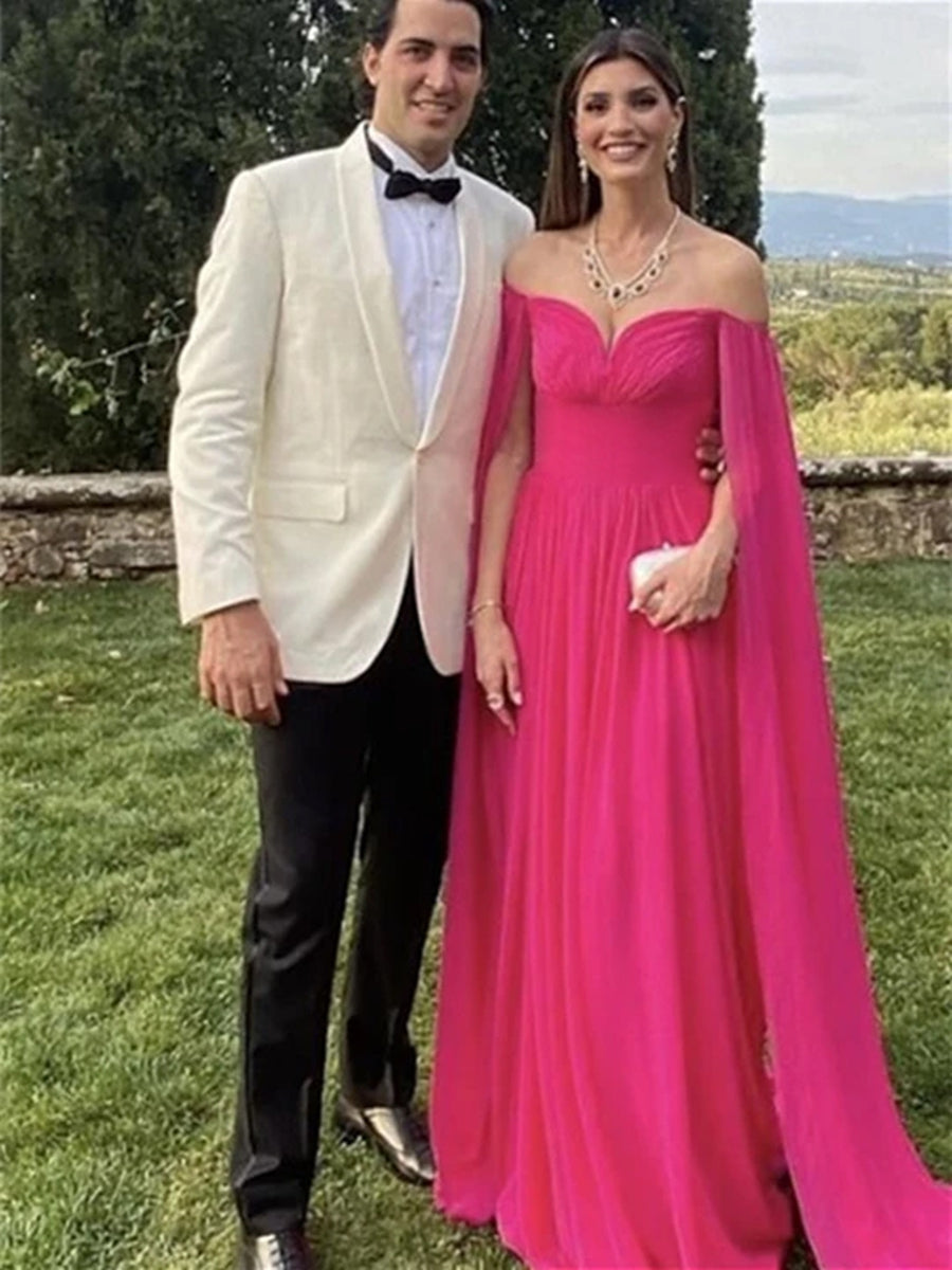 Robe de Soirée Trapèze/Princesse à Épaules Dénudées et Longueur Au Sol avec Traîne Watteau