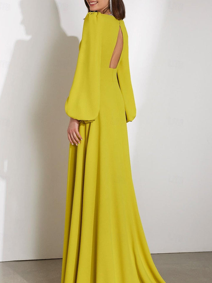 Robe D'Invitée de Mariage Coupe A-Line/Princesse à Manches Longues et Col en V