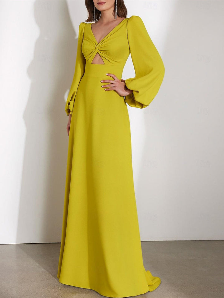 Robe D'Invitée de Mariage Coupe A-Line/Princesse à Manches Longues et Col en V