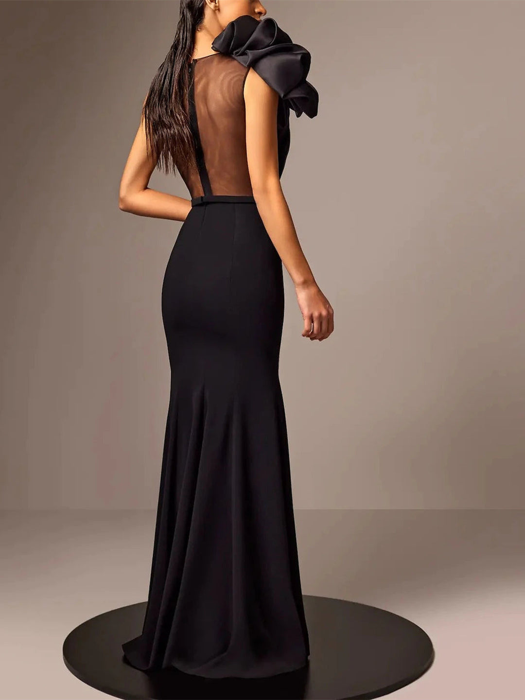 Robe de Soirée Sirène/Trompette en Satin Sans Manches avec Fleur