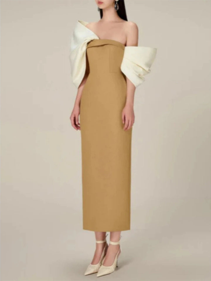 Robe de Soirée Fourreau/Colonne à Manches Mi-Longues et Épaules Dénudées avec Nœud(S)